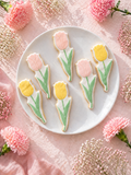 coffret 3 biscuits fleurs tulipes fête des mères sablés décorés artisanaux avec ruban