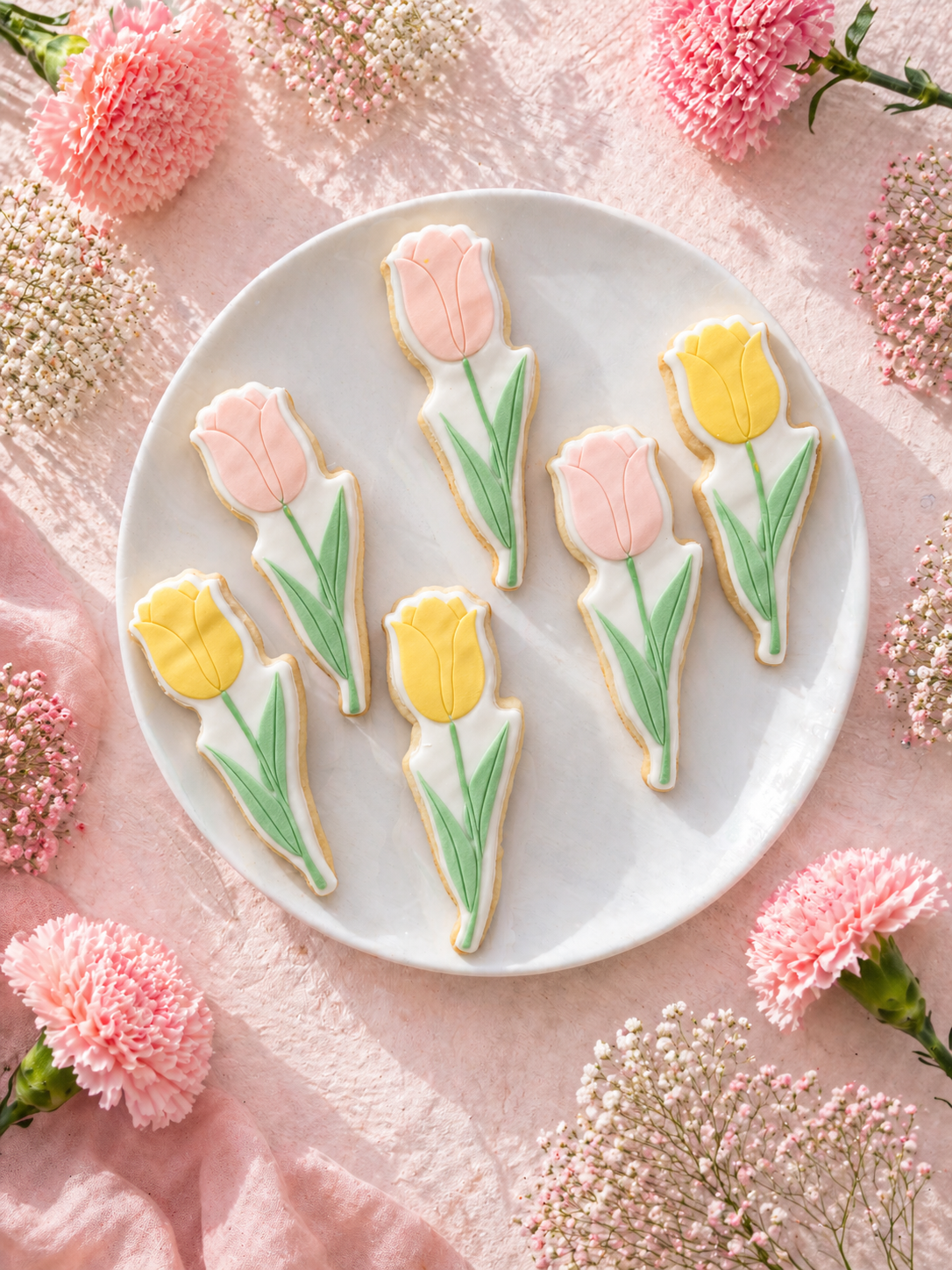 coffret 3 biscuits fleurs tulipes fête des mères sablés décorés artisanaux avec ruban