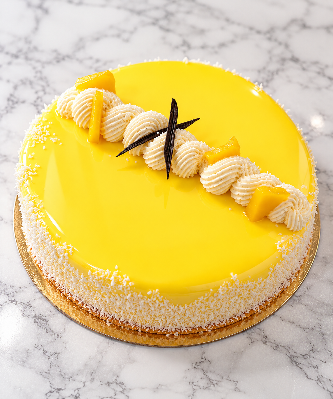 Entremets citron, coco, mangue vanille