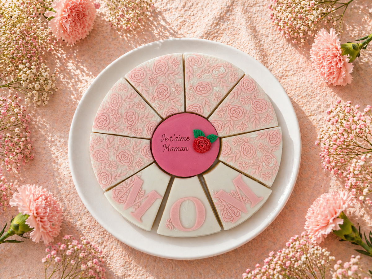 Biscuit artisanal fête des mères à partager je t’aime maman décoration fleurs roses cadeau gourmand